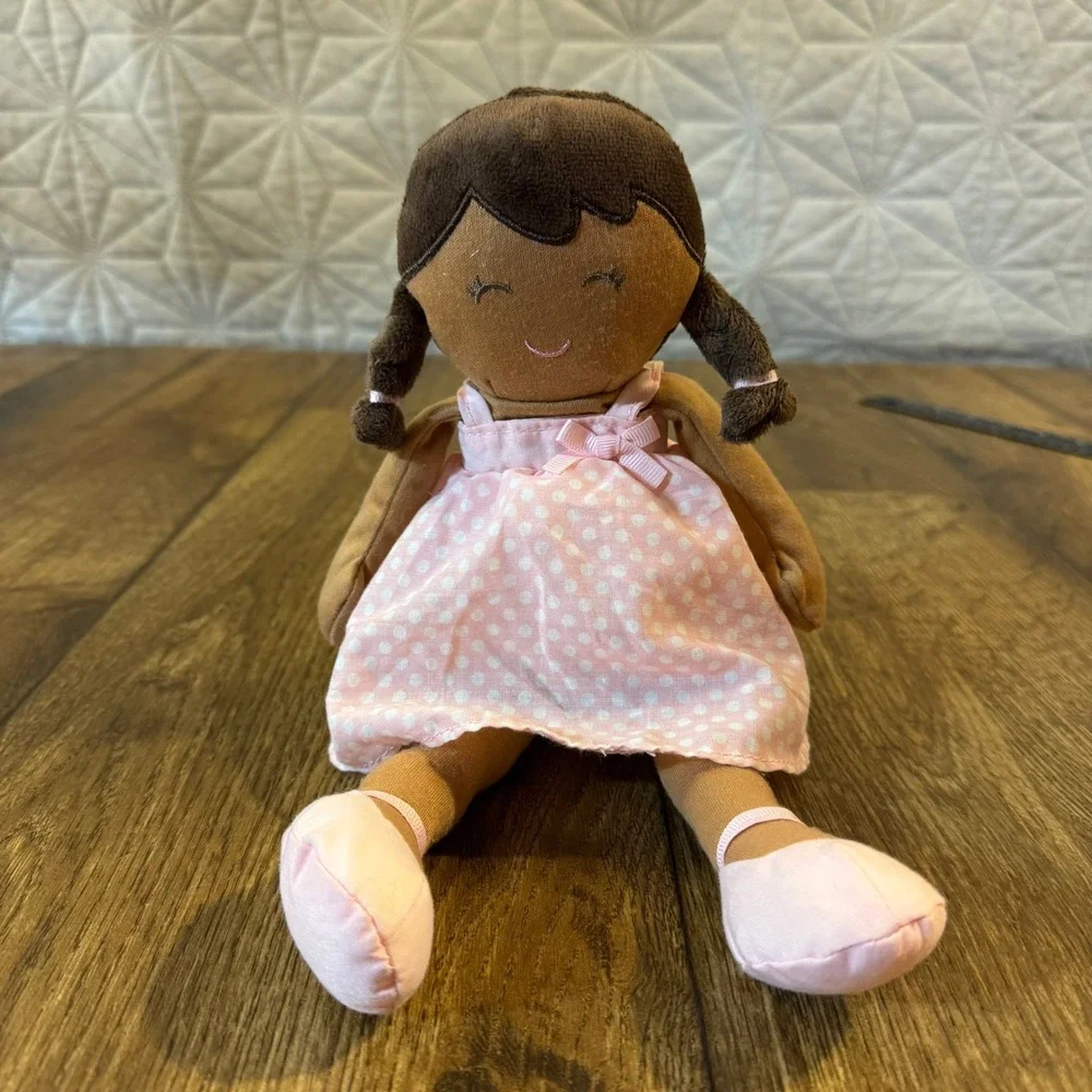 Carter's Plush Doll Pink Polka Dot Dress African American Black Hair 2014